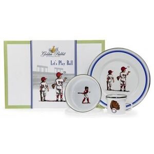 New Baseball GOLDEN RABBIT Enamelware‎ Dish Child Dinner Set
